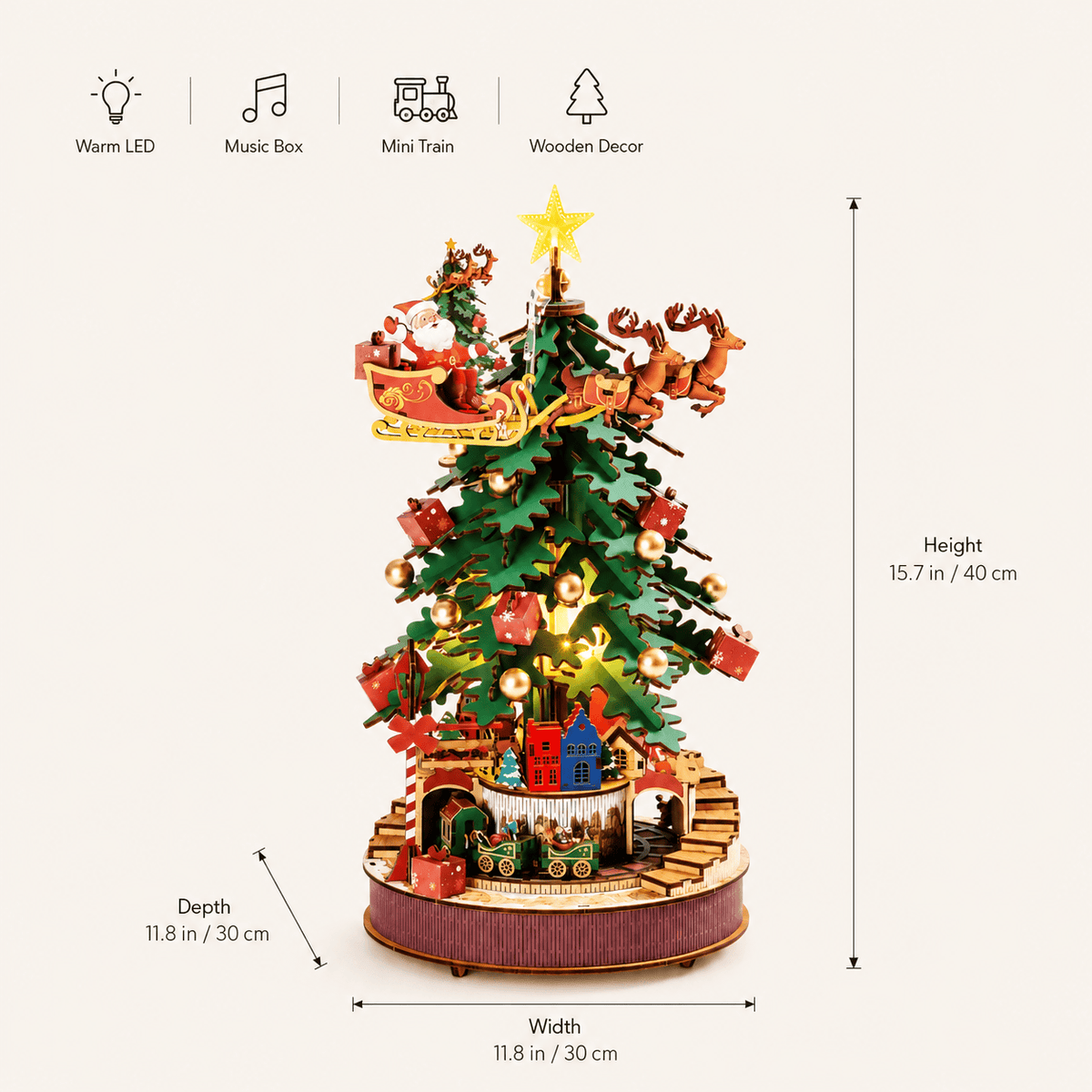 3D houten puzzel kerstboom muziekdoos set Montessori & Speelgoed