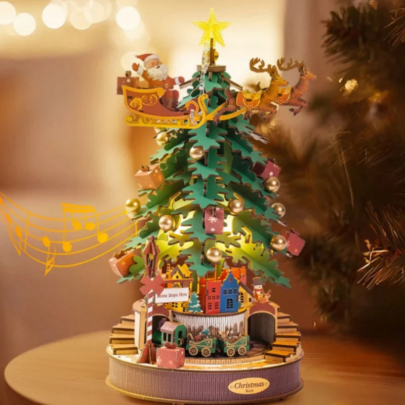 3D houten puzzel kerstboom muziekdoos set Montessori & Speelgoed