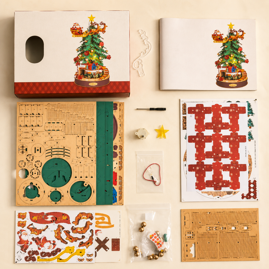 3D houten puzzel kerstboom muziekdoos set Montessori & Speelgoed