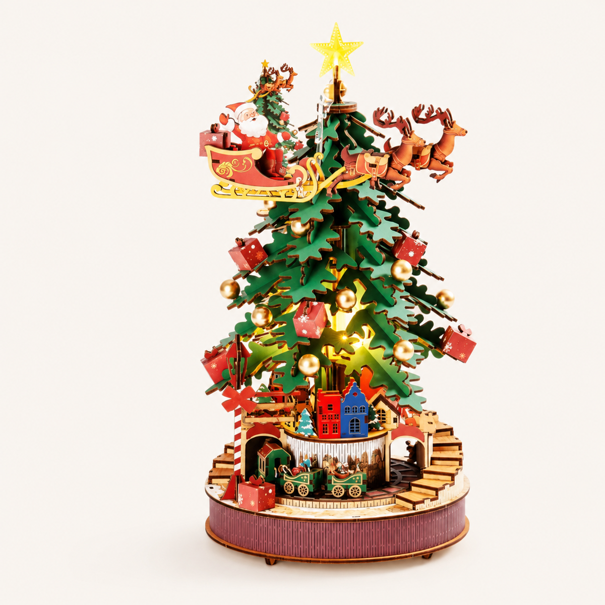3D houten puzzel kerstboom muziekdoos set Montessori & Speelgoed