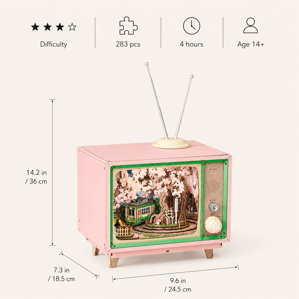 3D houten puzzel muziekdoos Sakura TV doe-het-zelf set Montessori & Speelgoed