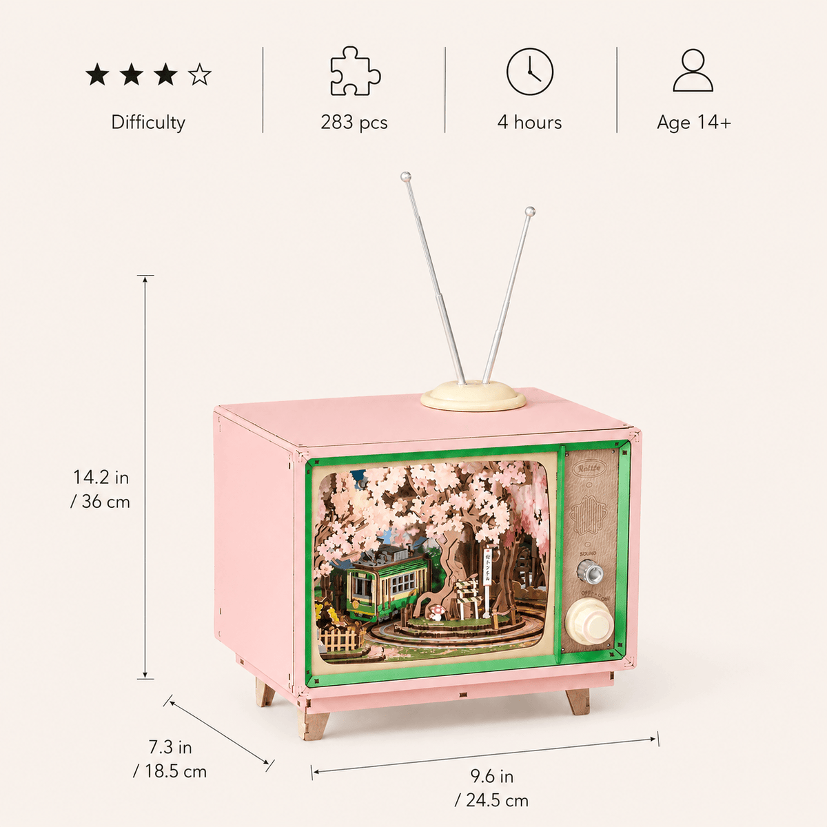 3D houten puzzel muziekdoos Sakura TV doe-het-zelf set Montessori & Speelgoed