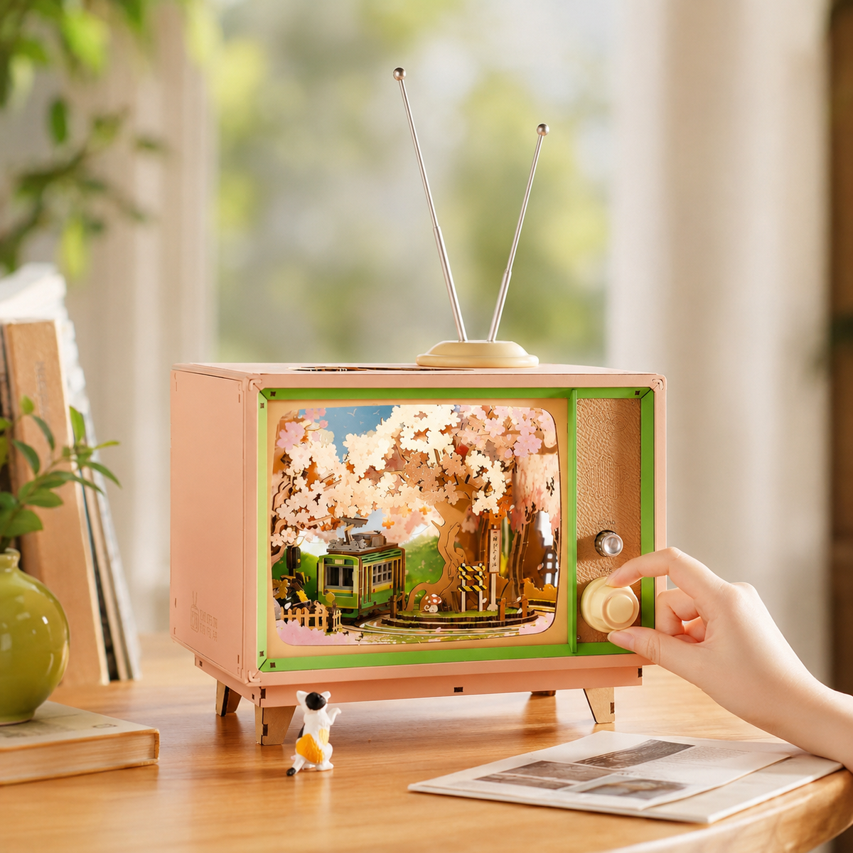 3D houten puzzel muziekdoos Sakura TV doe-het-zelf set Montessori & Speelgoed