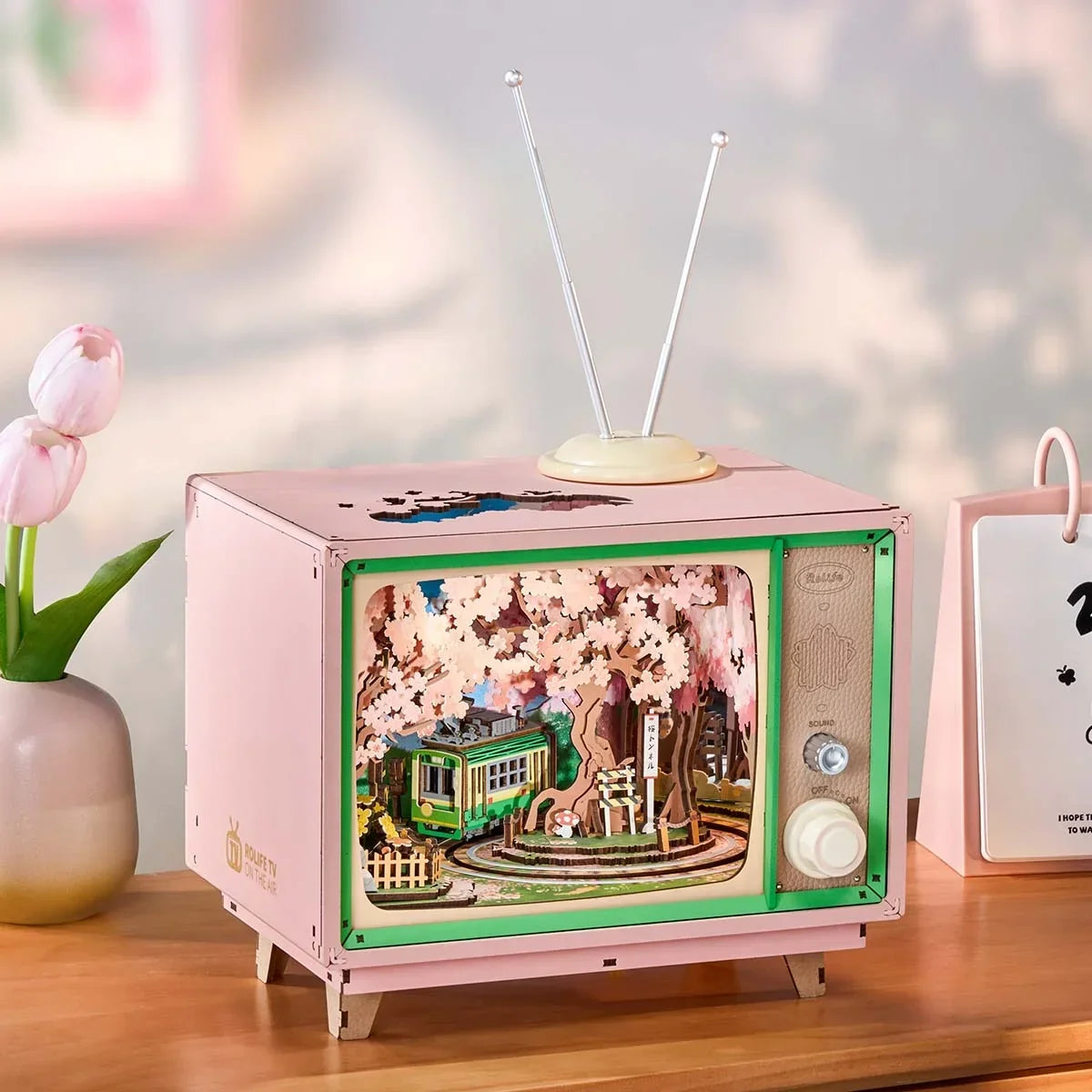 3D houten puzzel muziekdoos Sakura TV doe-het-zelf set Montessori & Speelgoed