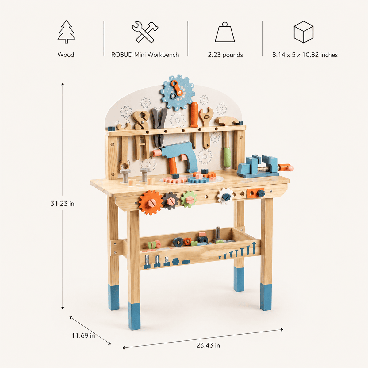 Grote houten gereedschapsbankset voor kinderen Montessori & Speelgoed