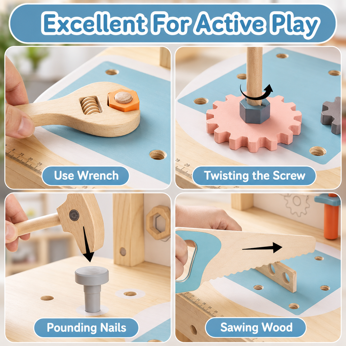 Grote houten gereedschapsbankset voor kinderen Montessori & Speelgoed