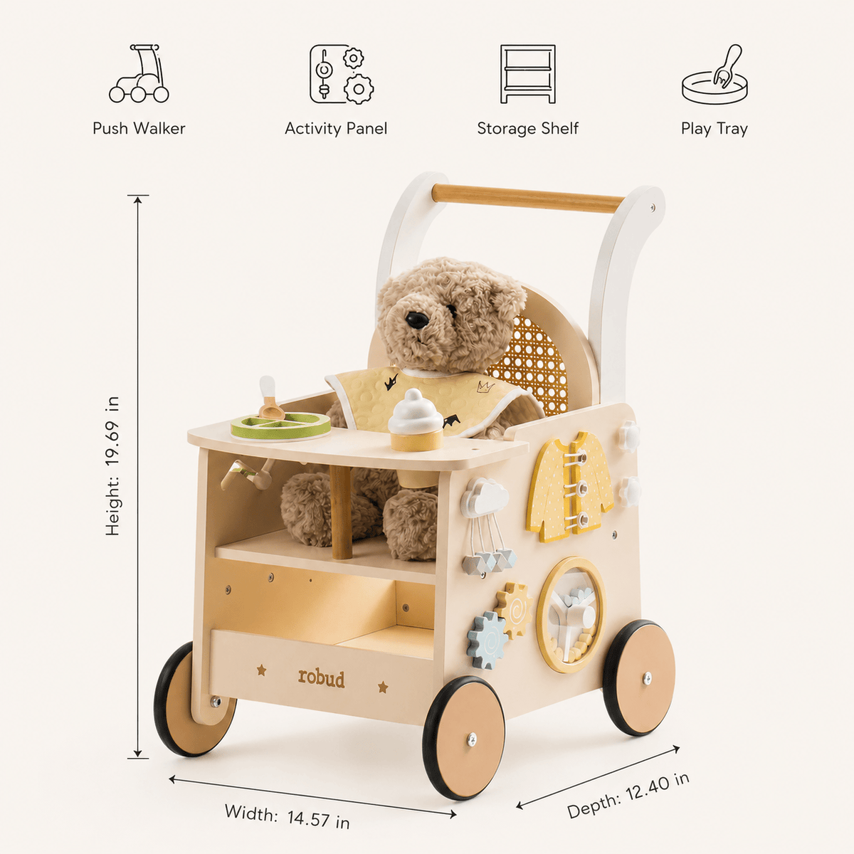 Houten loopwagen duwspeelgoed leren lopen Montessori & Speelgoed