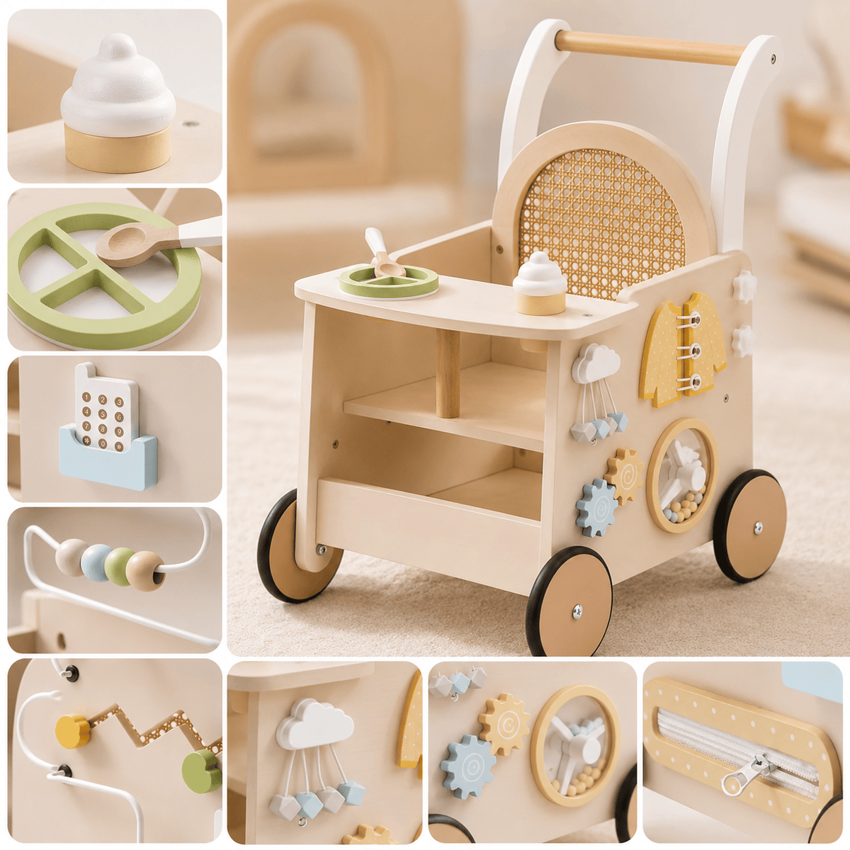 Houten loopwagen duwspeelgoed leren lopen Montessori & Speelgoed