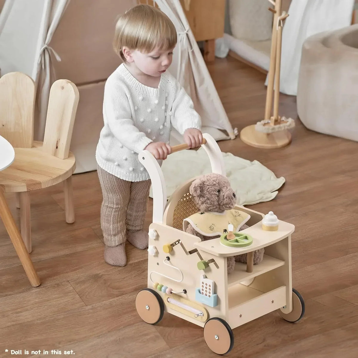 Houten loopwagen duwspeelgoed leren lopen Montessori & Speelgoed