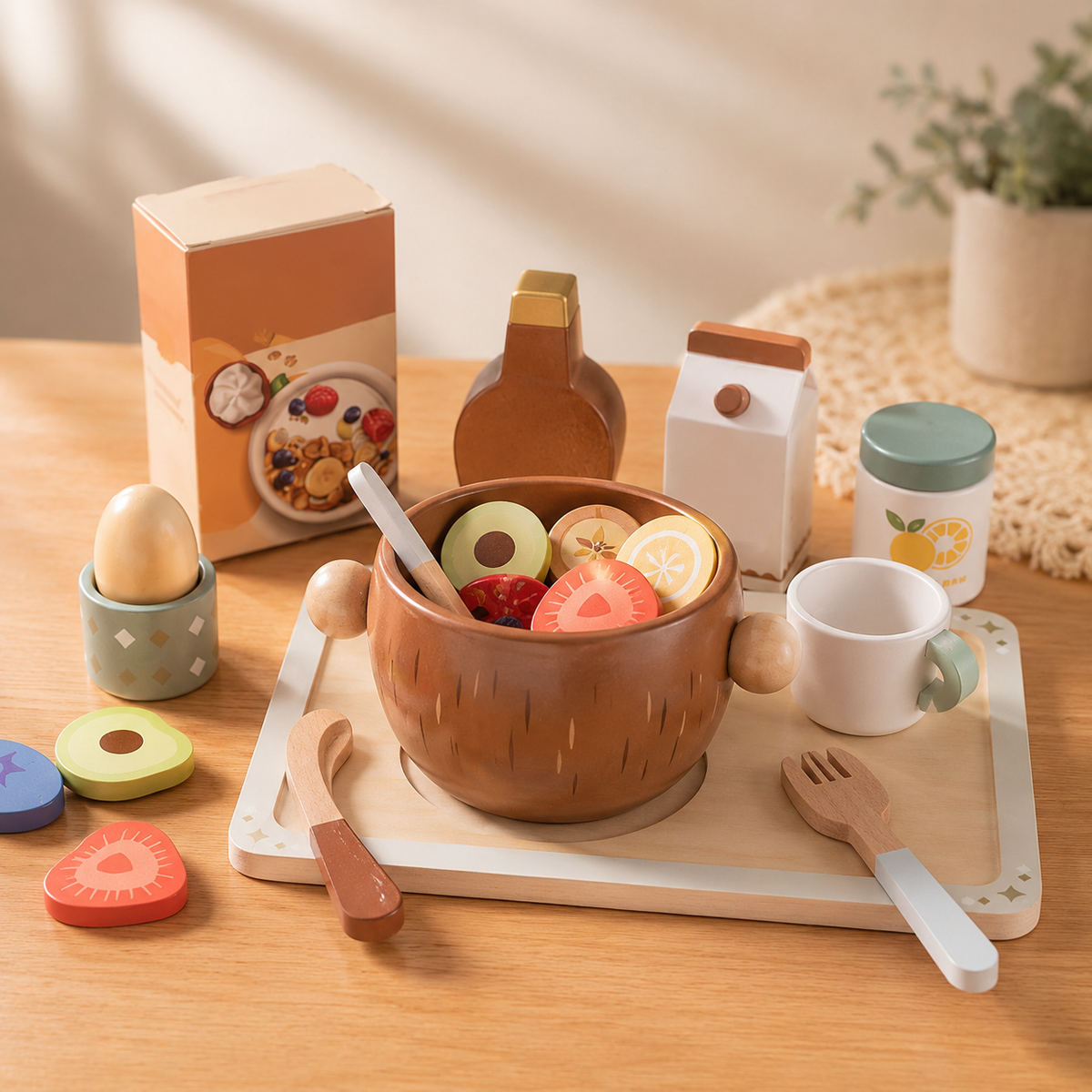 Houten ontbijt speelvoedsel-set voor kinderen Montessori & Speelgoed