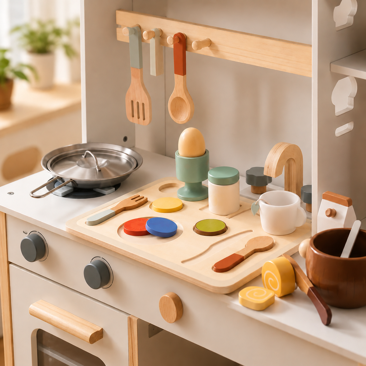 Houten ontbijt speelvoedsel-set voor kinderen Montessori & Speelgoed