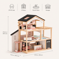 Houten poppenhuis met meubelset voor kinderen Montessori & Speelgoed