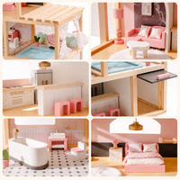 Houten poppenhuis met meubelset voor kinderen Montessori & Speelgoed