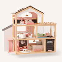 Houten poppenhuis met meubelset voor kinderen Montessori & Speelgoed