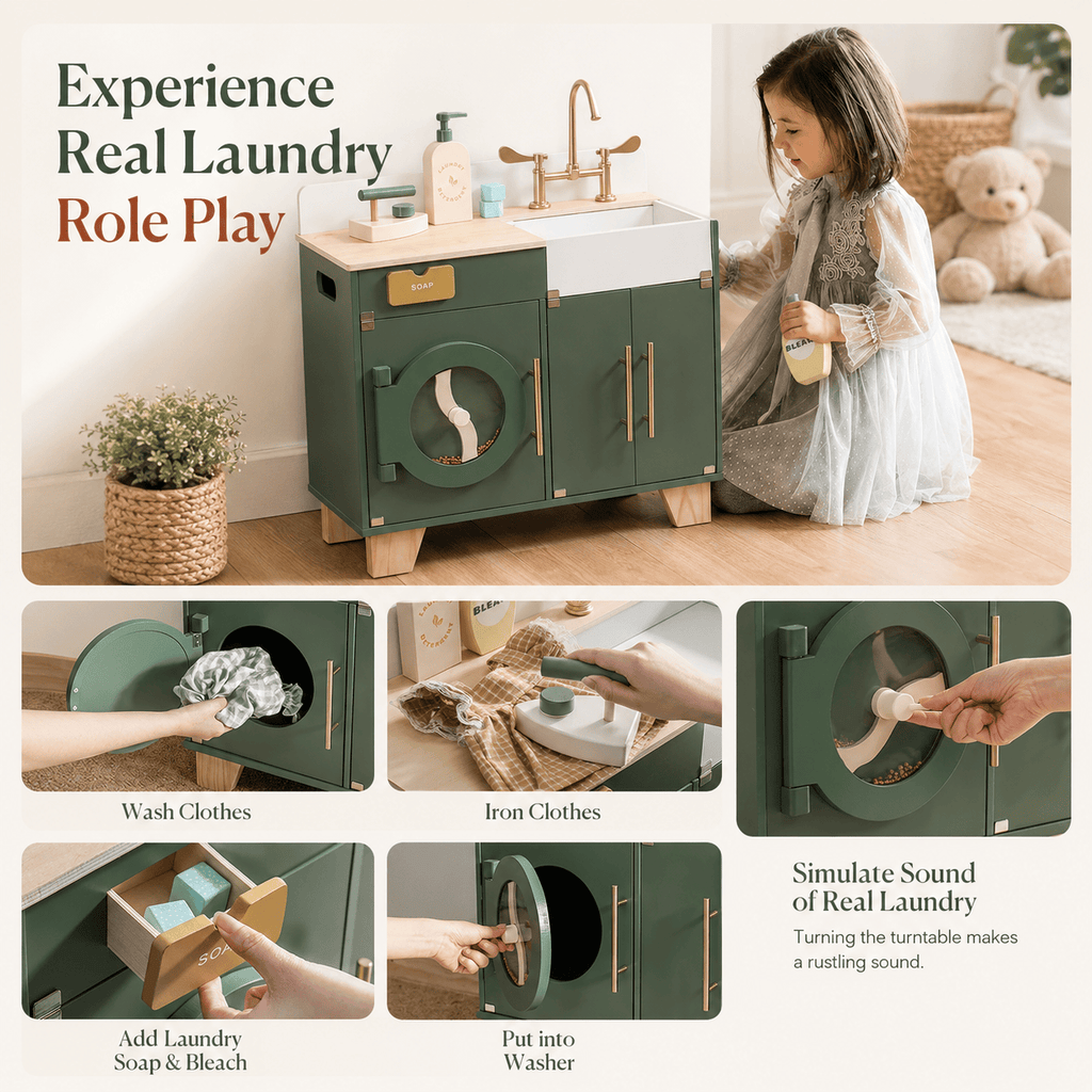Houten speelgoed wasmachine-droger voor kinderen rollenspel Montessori & Speelgoed
