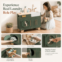 Houten speelgoed wasmachine-droger voor kinderen rollenspel Montessori & Speelgoed