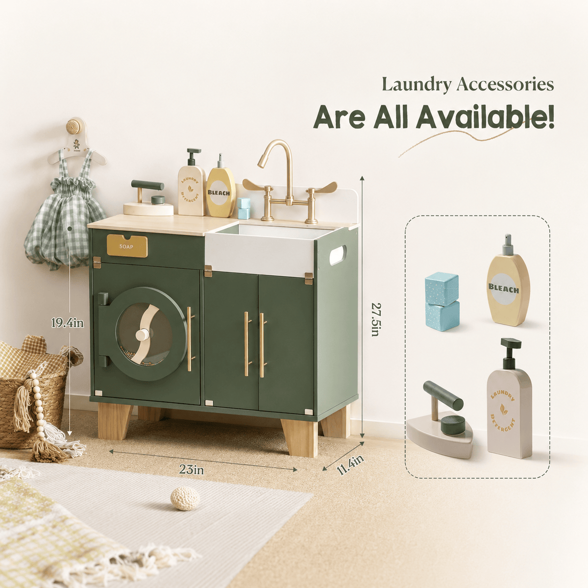 Houten speelgoed wasmachine-droger voor kinderen rollenspel Montessori & Speelgoed