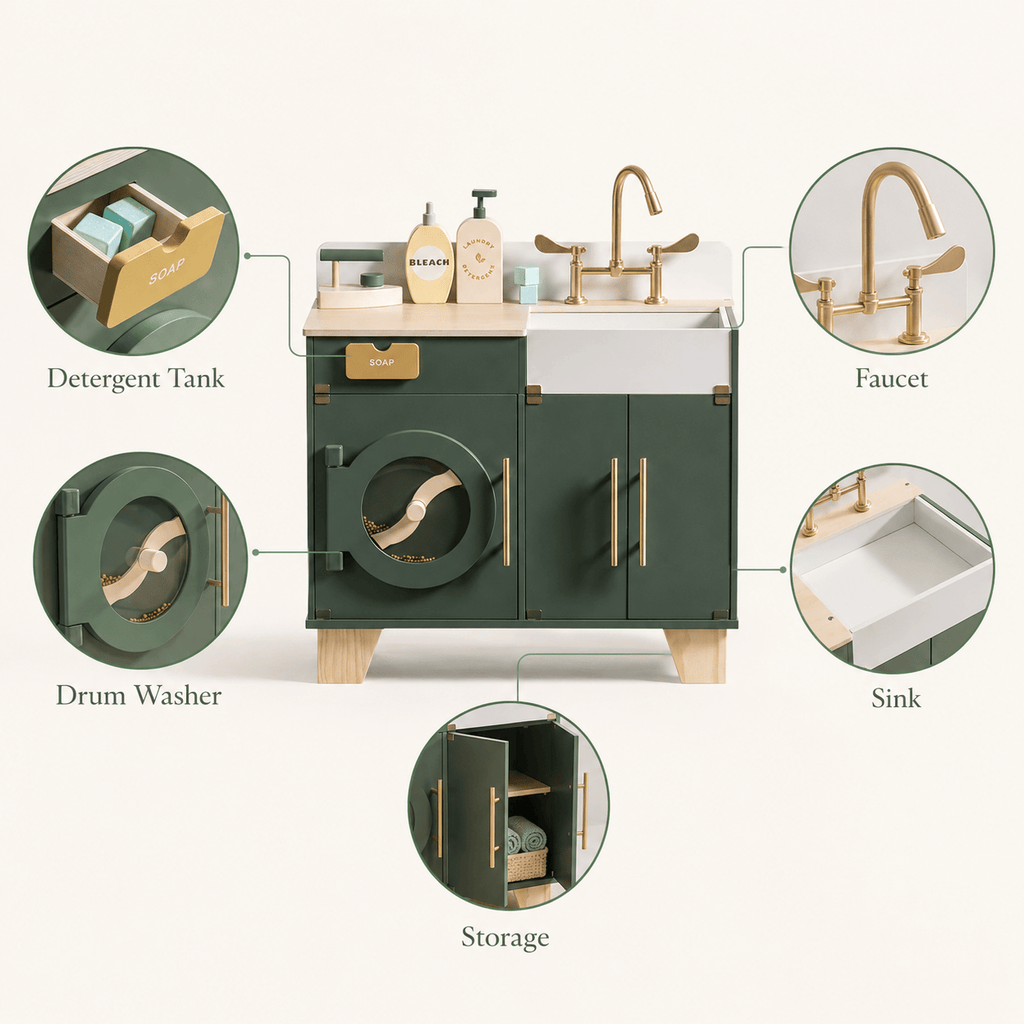 Houten speelgoed wasmachine-droger voor kinderen rollenspel Montessori & Speelgoed
