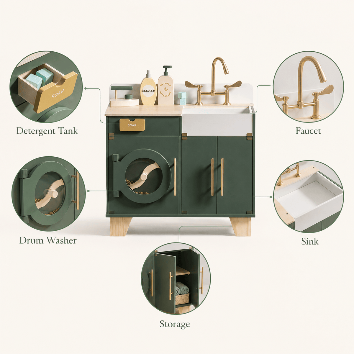 Houten speelgoed wasmachine-droger voor kinderen rollenspel Montessori & Speelgoed