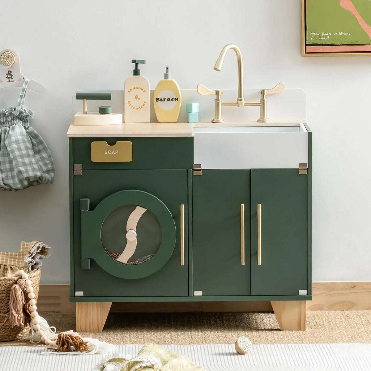 Houten speelgoed wasmachine-droger voor kinderen rollenspel Montessori & Speelgoed
