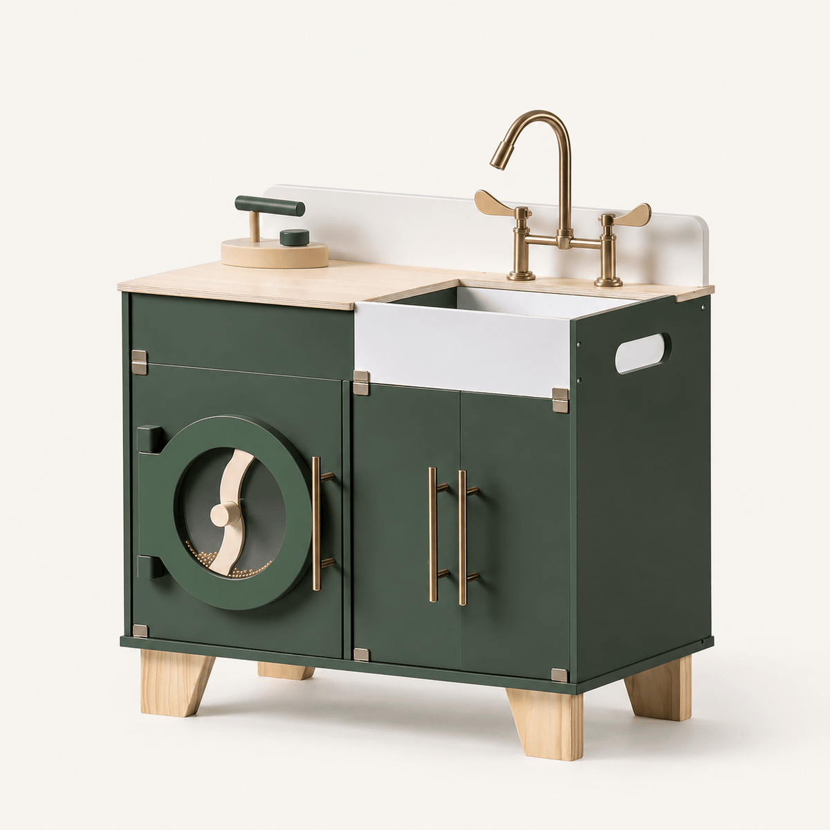 Houten speelgoed wasmachine-droger voor kinderen rollenspel Montessori & Speelgoed
