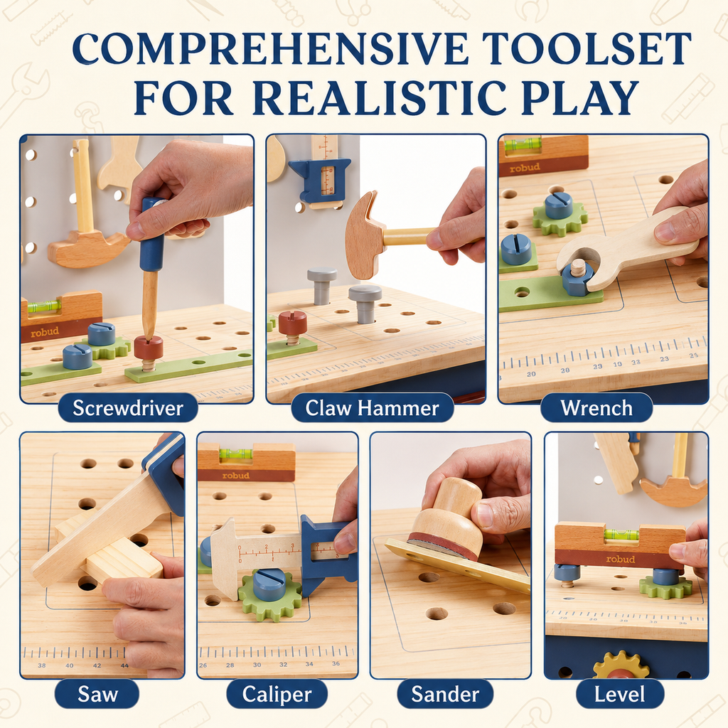 Houten speelgoed-werkbankset voor kinderen Montessori & Speelgoed
