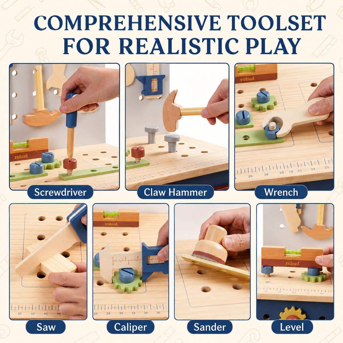 Houten speelgoed-werkbankset voor kinderen Montessori & Speelgoed