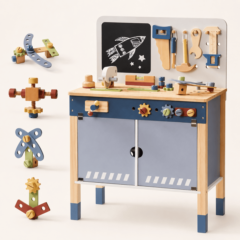 Houten speelgoed-werkbankset voor kinderen Montessori & Speelgoed