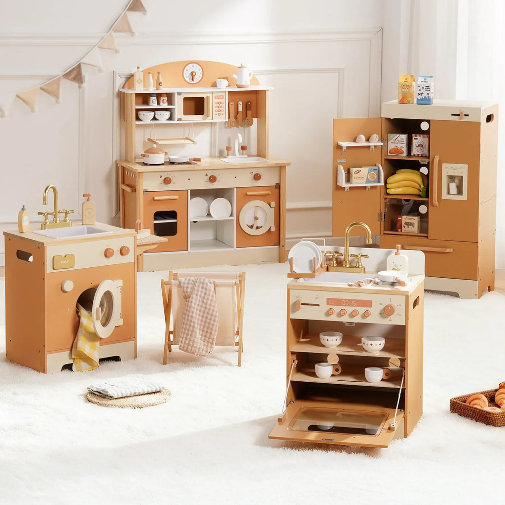 Houten speelkeuken complete set voor kinderen abrikoos Montessori & Speelgoed