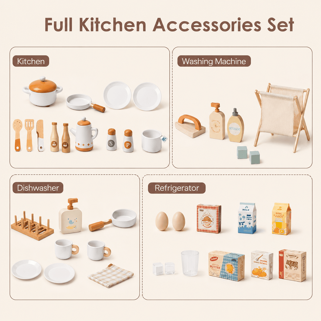Houten speelkeuken complete set voor kinderen abrikoos Montessori & Speelgoed