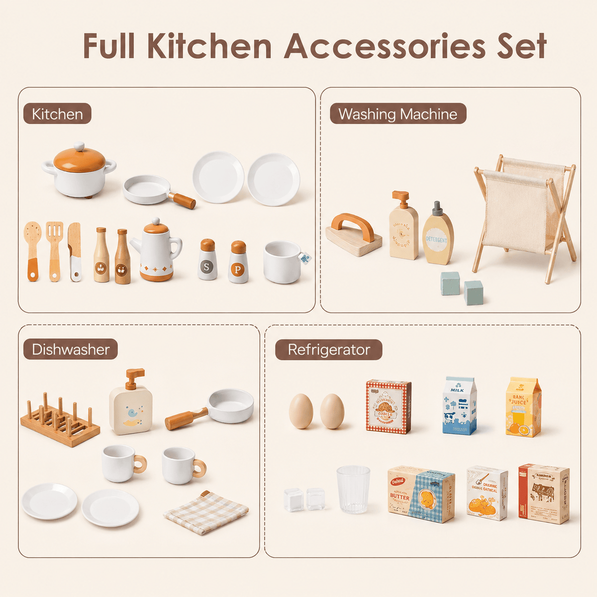 Houten speelkeuken complete set voor kinderen abrikoos Montessori & Speelgoed