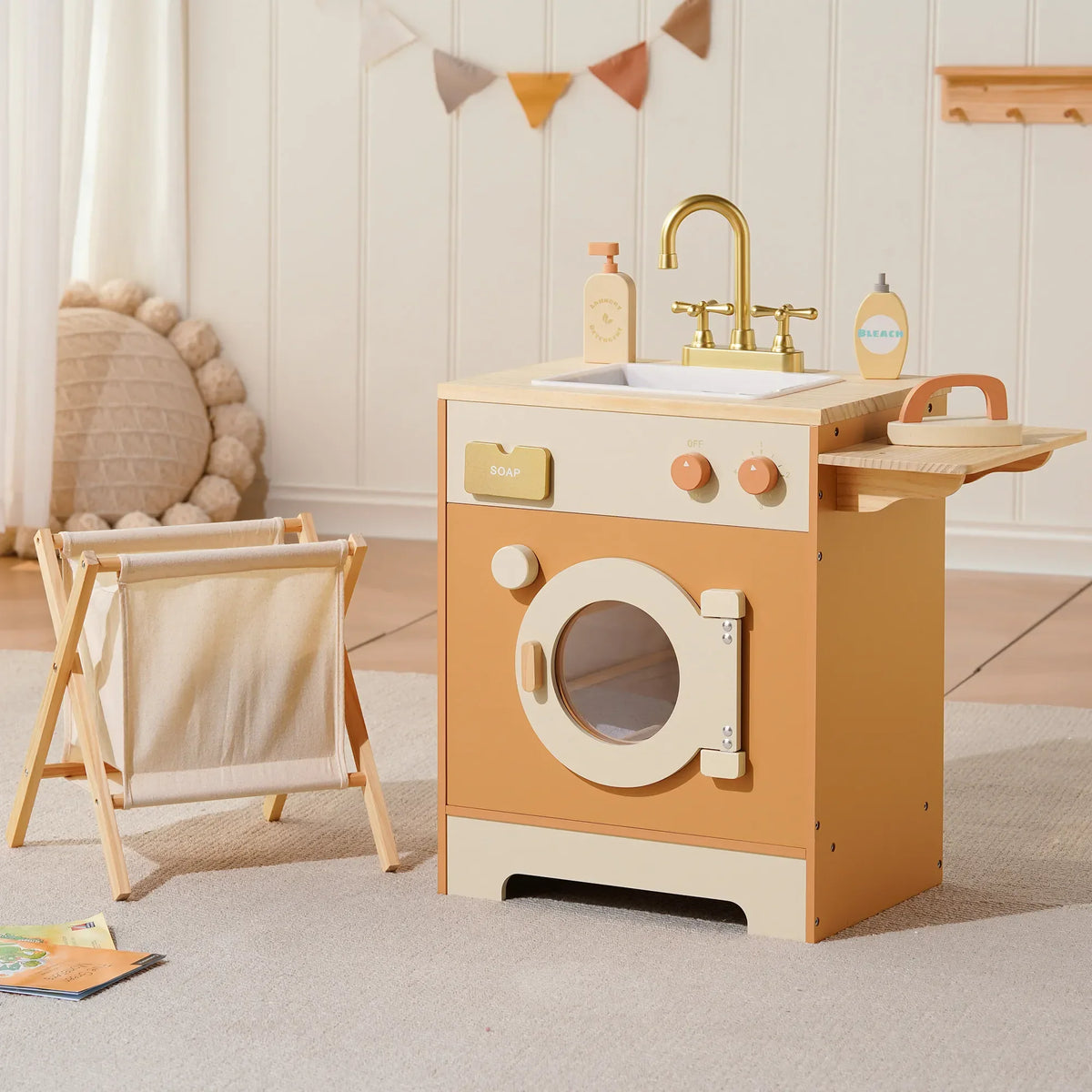 Houten speelkeuken complete set voor kinderen abrikoos Montessori & Speelgoed