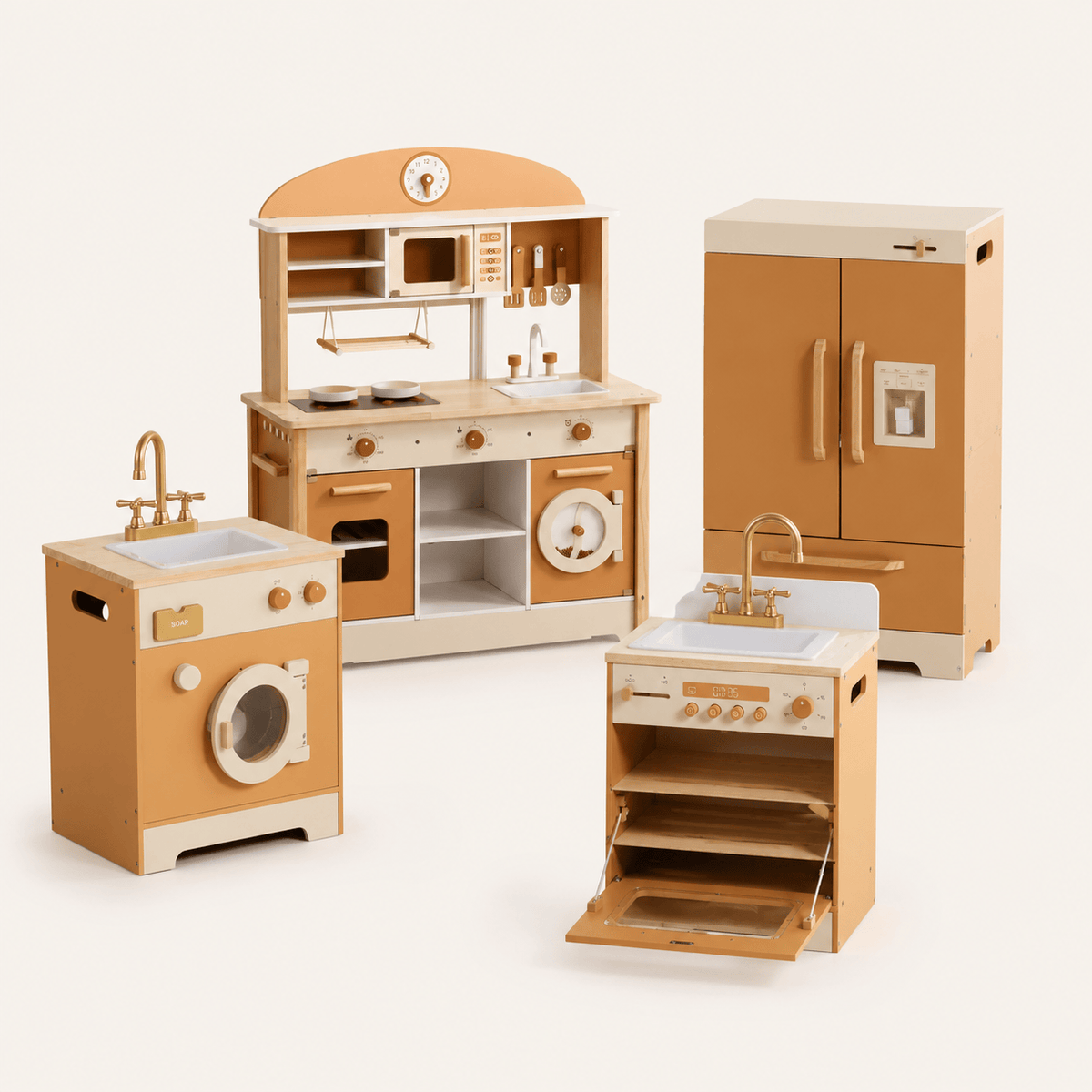 Houten speelkeuken complete set voor kinderen abrikoos Montessori & Speelgoed