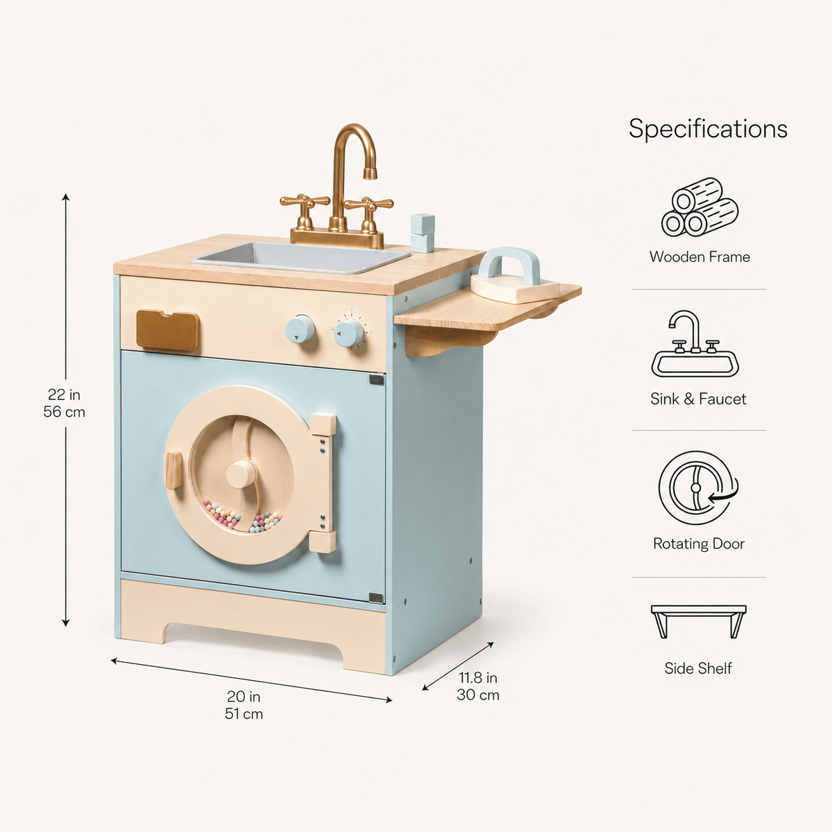 Houten speelkeuken complete set voor kinderen blauw Montessori & Speelgoed