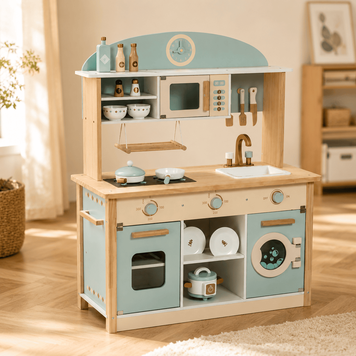 Houten speelkeuken complete set voor kinderen blauw Montessori & Speelgoed