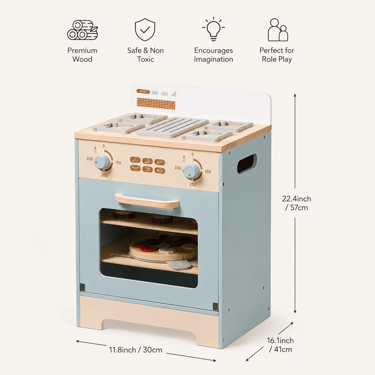 Houten speelkeuken complete set voor kinderen blauw Montessori & Speelgoed