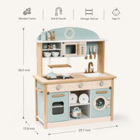 Houten speelkeuken complete set voor kinderen blauw Montessori & Speelgoed