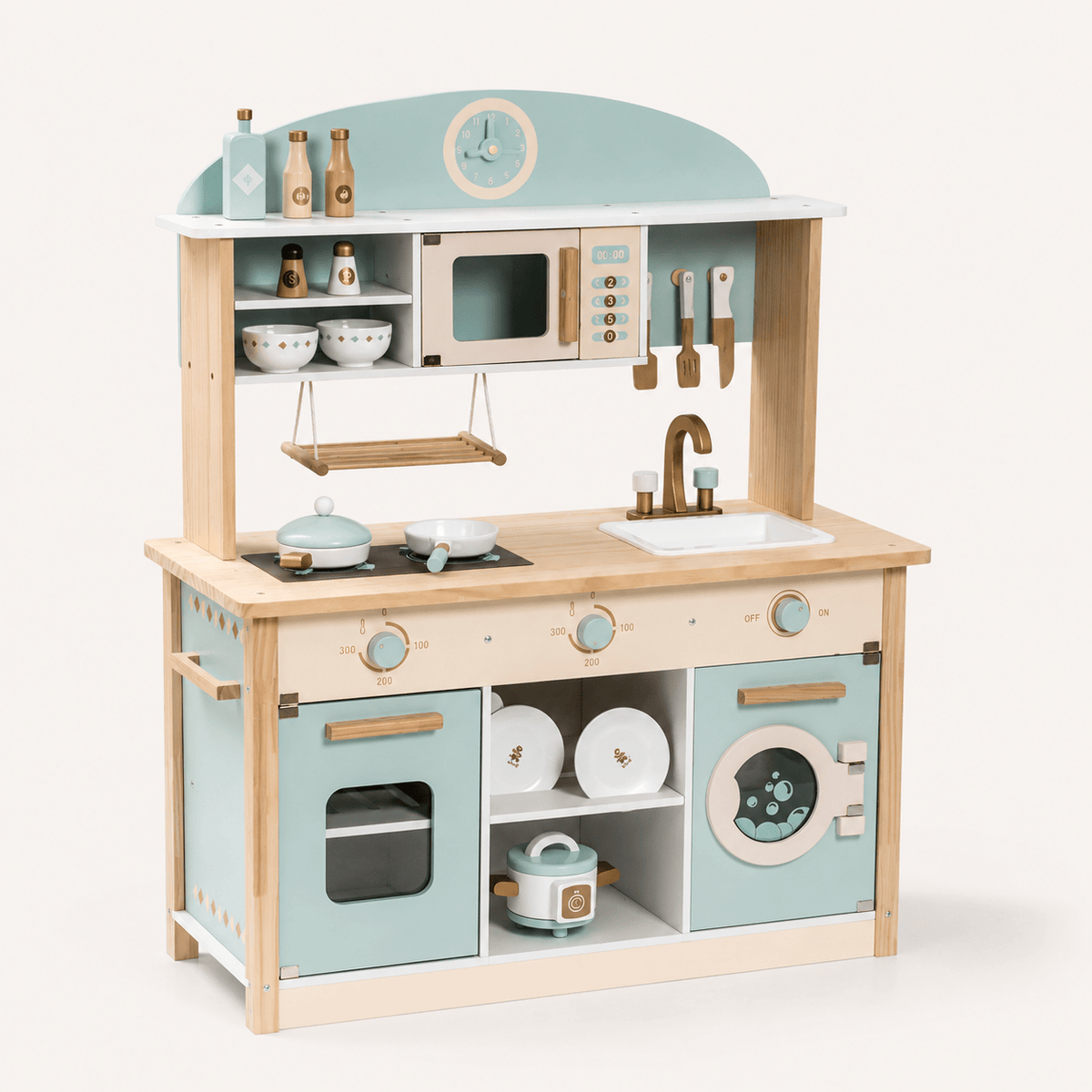 Houten speelkeuken complete set voor kinderen blauw Montessori & Speelgoed