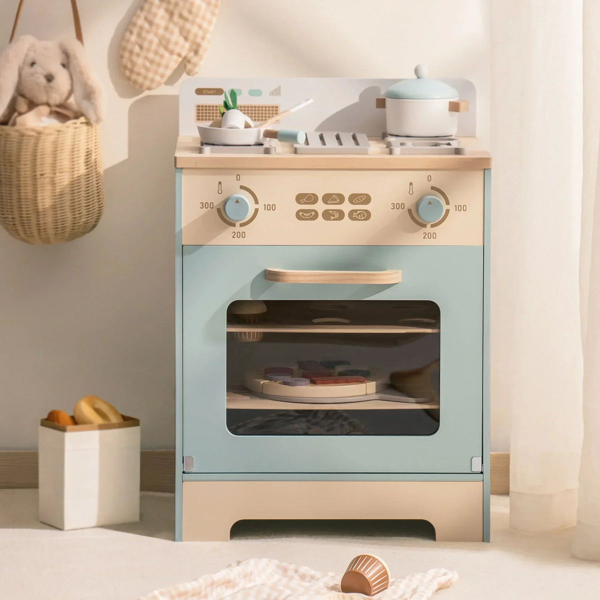 Houten speelkeuken complete set voor kinderen blauw Montessori & Speelgoed
