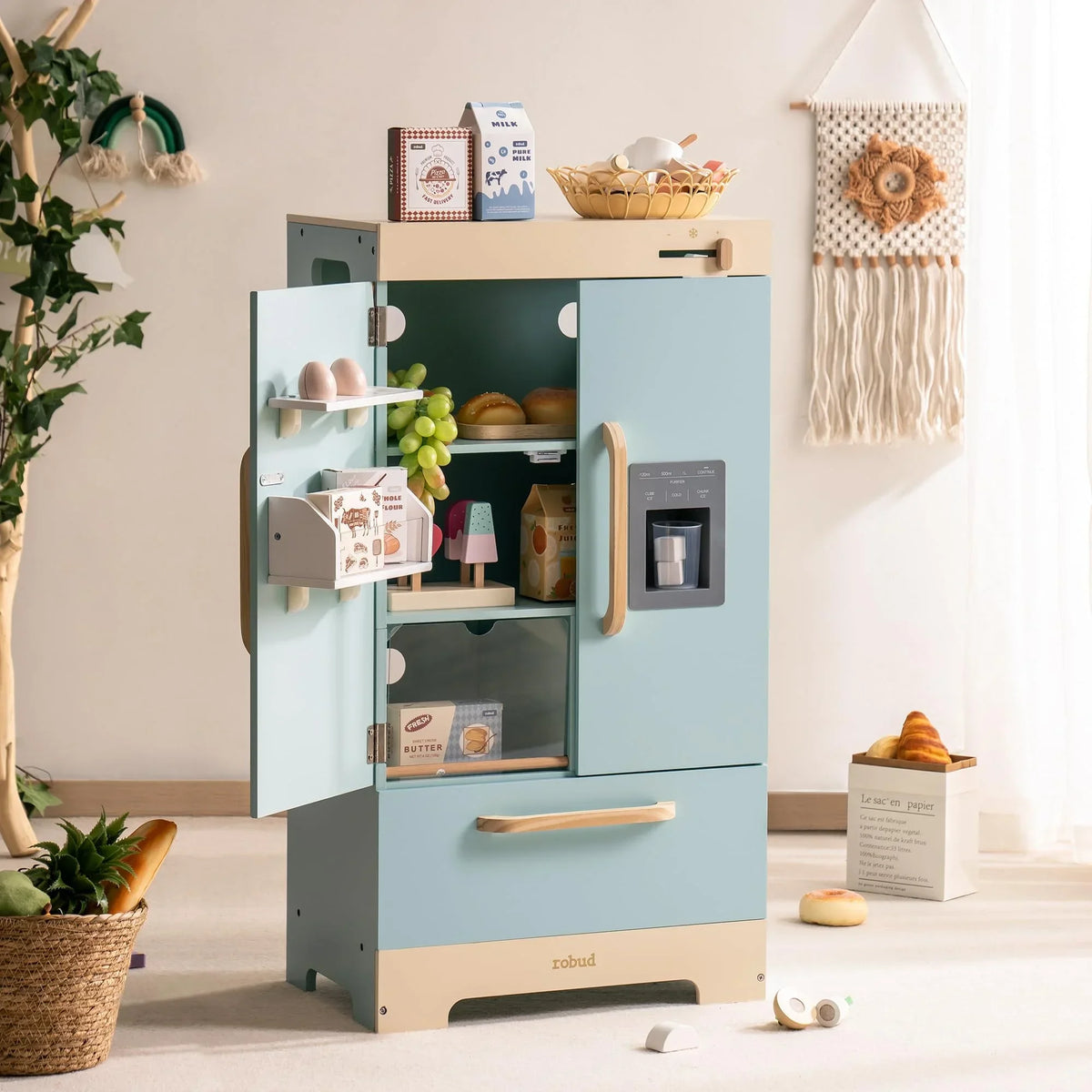 Houten speelkeuken complete set voor kinderen blauw Montessori & Speelgoed