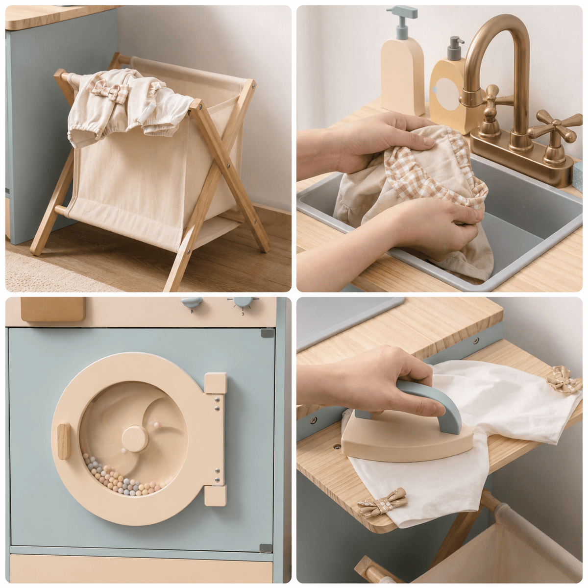 Houten speelkeuken complete set voor kinderen blauw Montessori & Speelgoed