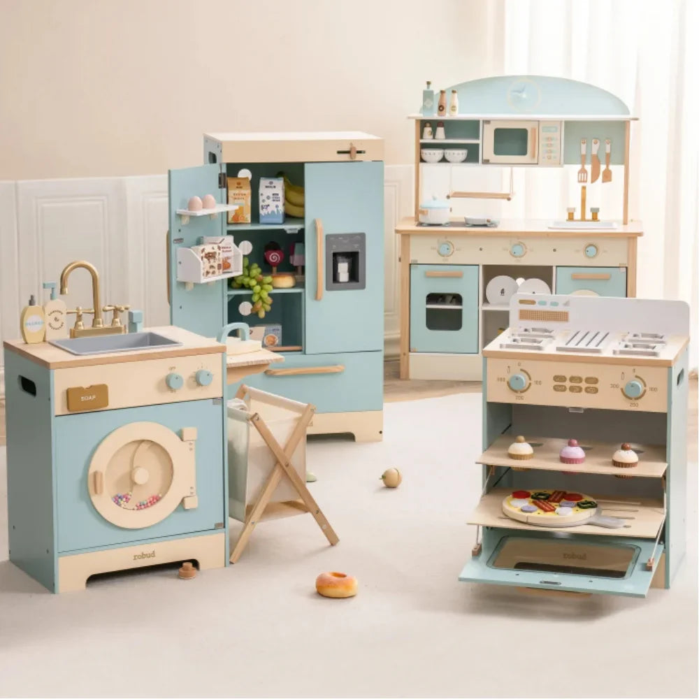 Houten speelkeuken complete set voor kinderen blauw Montessori & Speelgoed