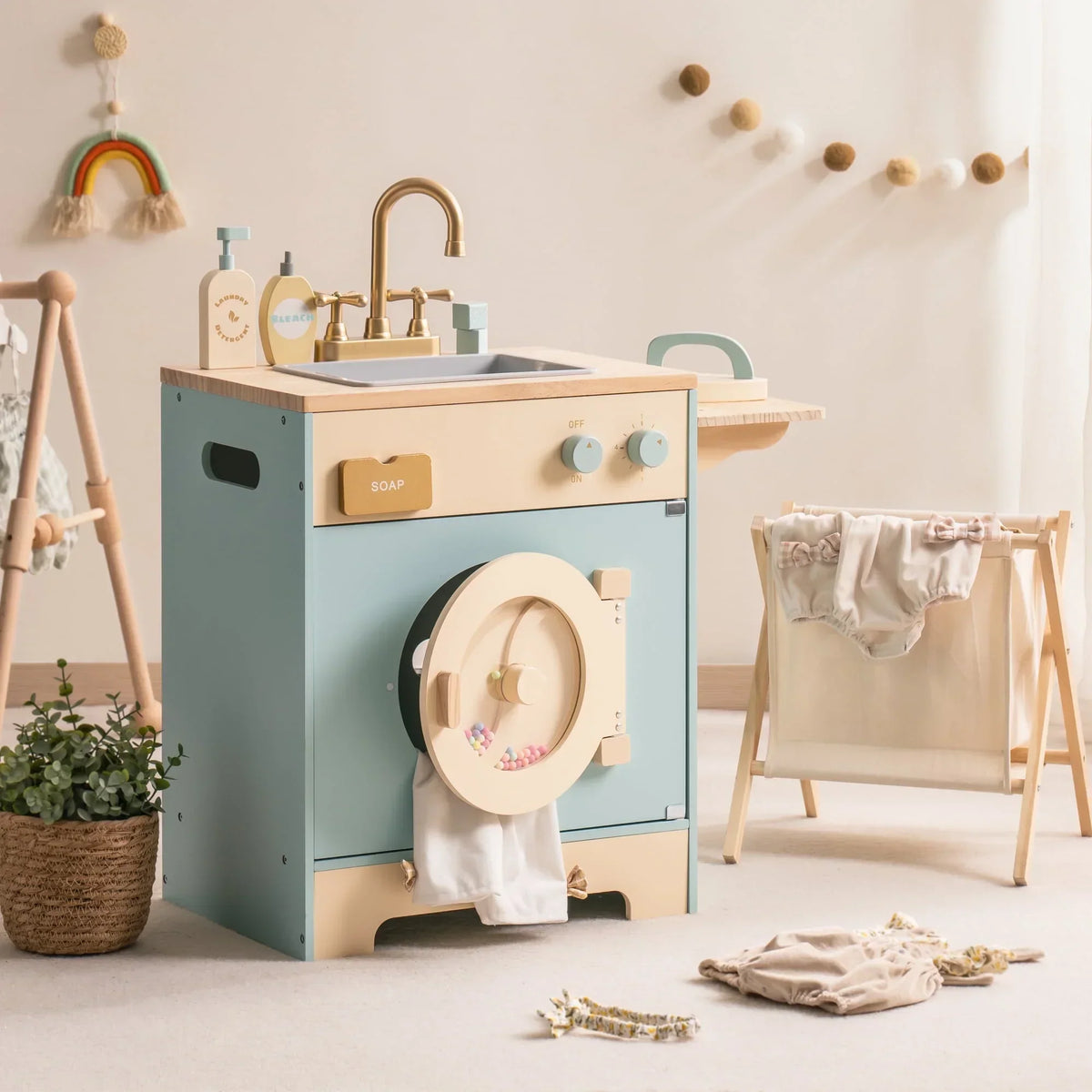 Houten speelkeuken complete set voor kinderen blauw Montessori & Speelgoed
