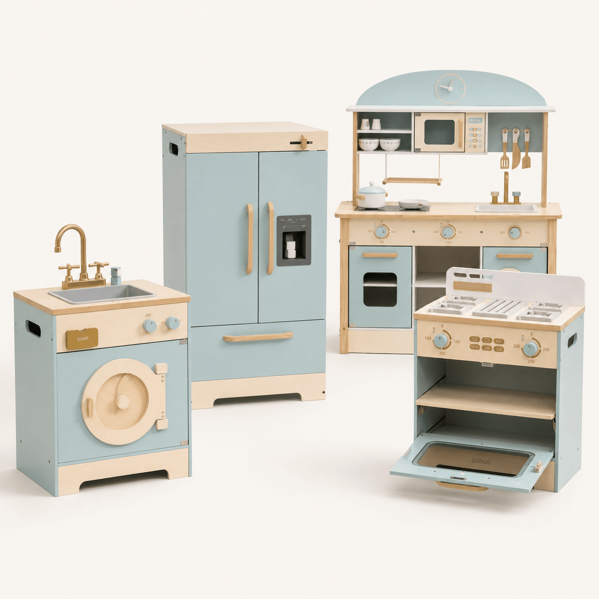 Houten speelkeuken complete set voor kinderen blauw Montessori & Speelgoed