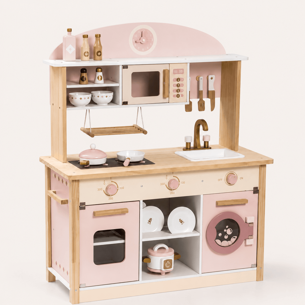 Houten speelkeuken complete set voor kinderen roze Montessori & Speelgoed