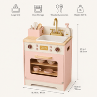 Houten speelkeuken complete set voor kinderen roze Montessori & Speelgoed