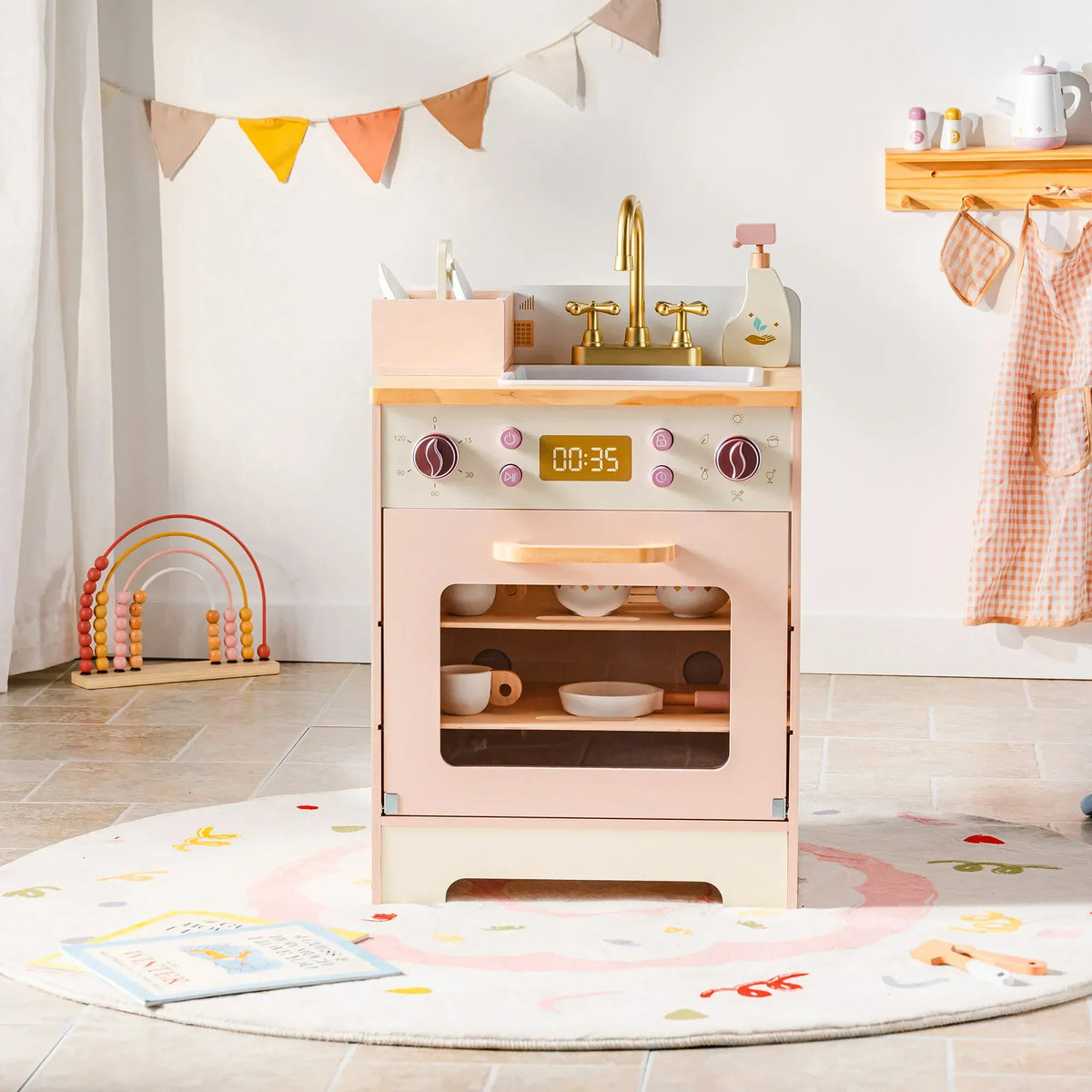 Houten speelkeuken complete set voor kinderen roze Montessori & Speelgoed