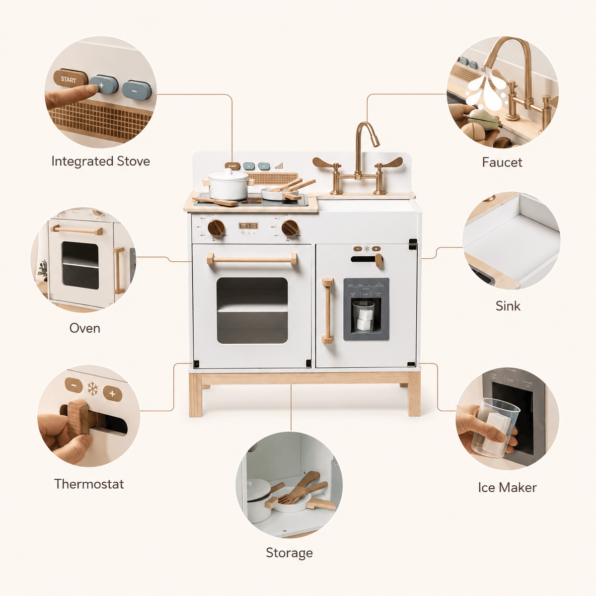 Houten speelkeuken voor kinderen met licht en geluid Montessori & Speelgoed
