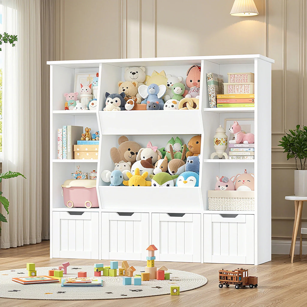 Kinderboekenkast en speelgoedopberger 9 planken 4 bakken Montessori & Speelgoed