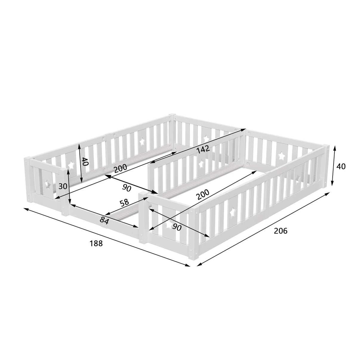 Montessori dubbel vloerbed met sterrenreling Montessori & Speelgoed